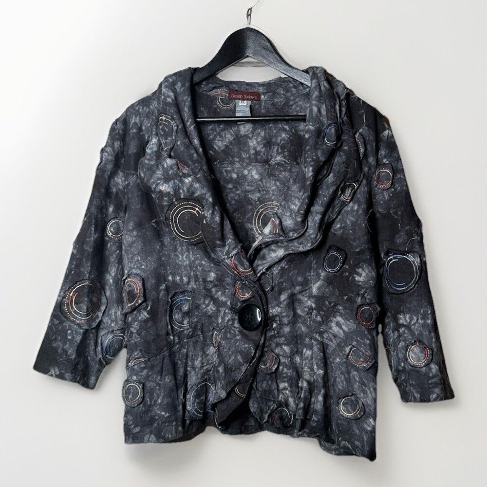 Design Todays Boho Jacket Wire Ruffle Collar Art Big Button - Picture 1 of 11